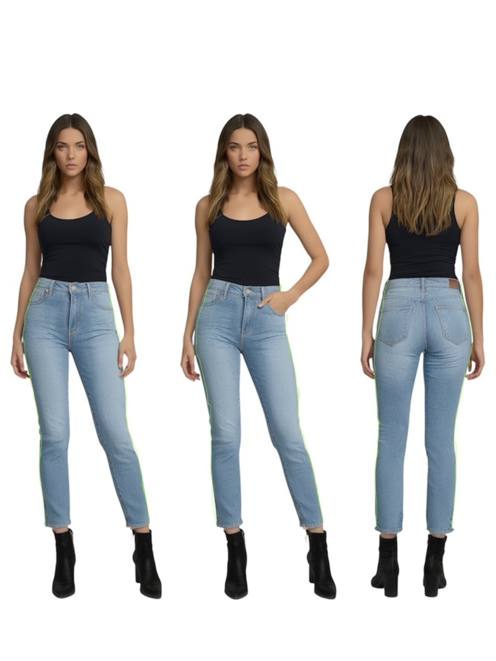 7 For All Mankind Blue Skinny Jeans with Yellow Trim
